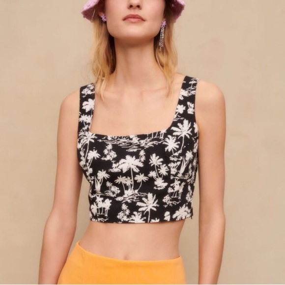 🌻NEW w/tags Maje B&W Palm Tree Print Crop Top FR Size 2 / US Medium $235 Retail - Picture 2 of 14